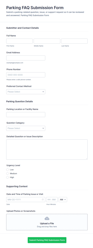 Parking FAQ Submission Form Template