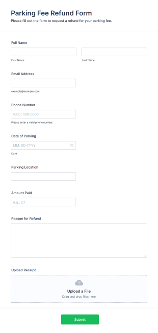 Parking Fee Refund Form Template