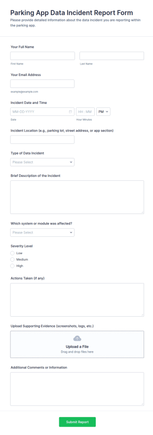 Parking Incident Report Form Template