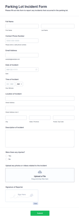 Parking Lot Incident Form Template