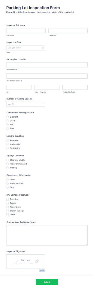 Parking Lot Inspection Form Template