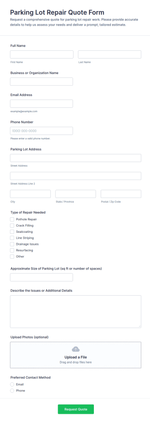 Parking Lot Repair Quote Form Template