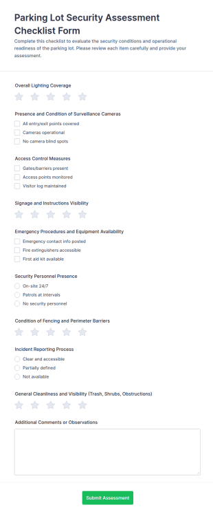 Parking Lot Security Assessment Checklist Form Template