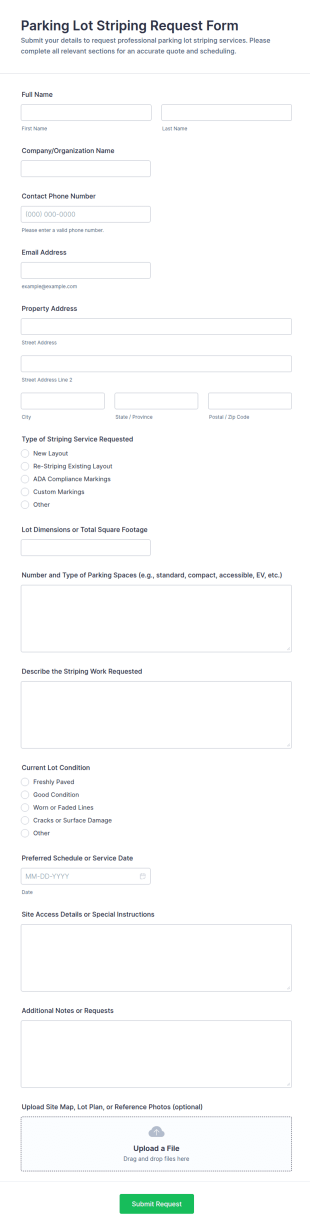 Parking Lot Striping Request Form Template