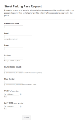 Parking Pass Request Form Template