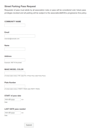 Parking Pass Request Form Template