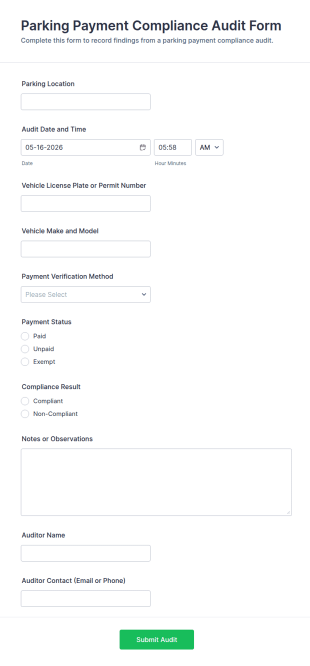 Parking Payment Compliance Audit Form Template