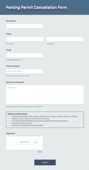 Parking Permit Cancellation Form Template