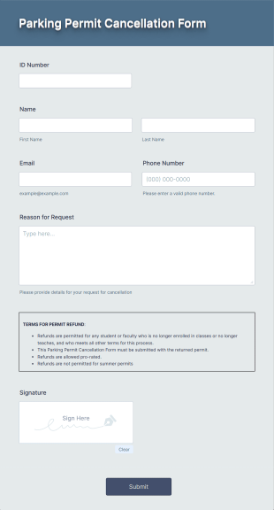Parking Permit Cancellation Form Template