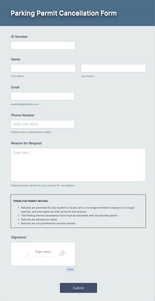 Parking Permit Cancellation Form Template