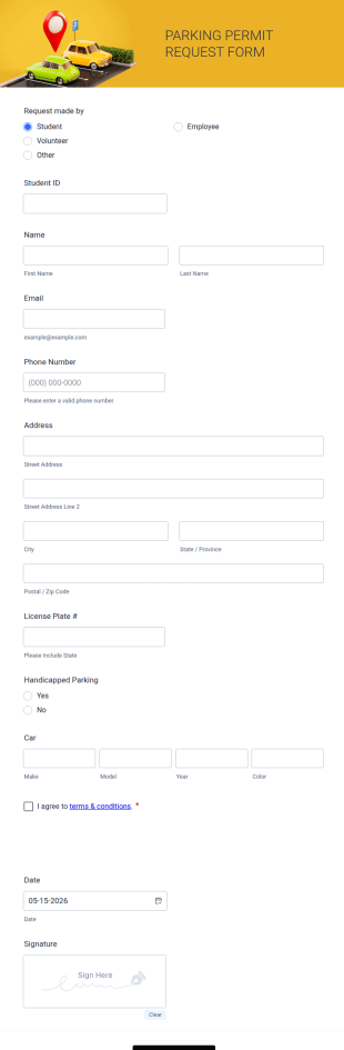 Parking Permit Request Form Template