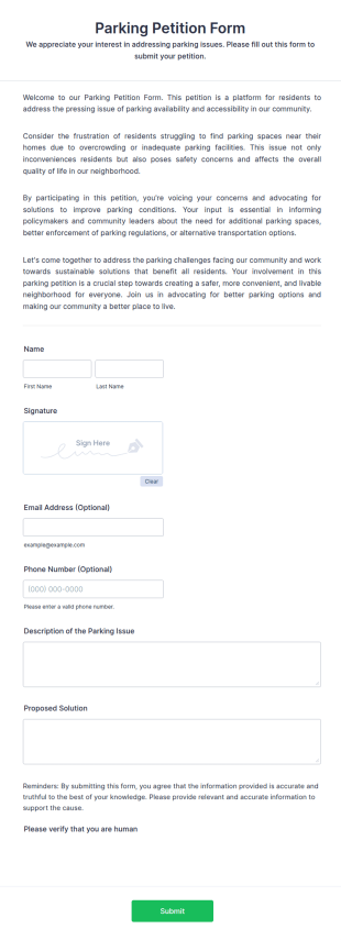 Parking Petition Form Template