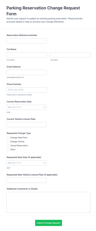 Parking Reservation Change Request Form Template