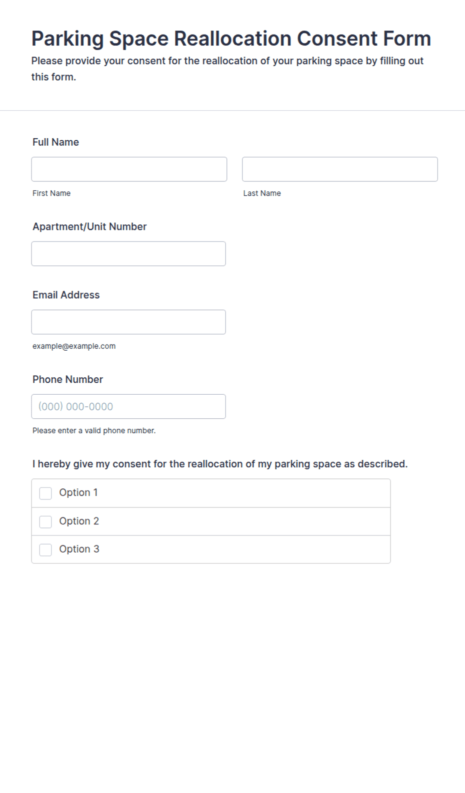 Parking Space Reallocation Consent Form Template | Jotform