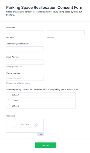 Parking Space Reallocation Consent Form Template