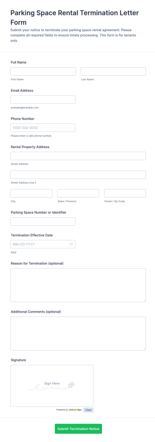 Parking Space Rental Termination Letter Form Template