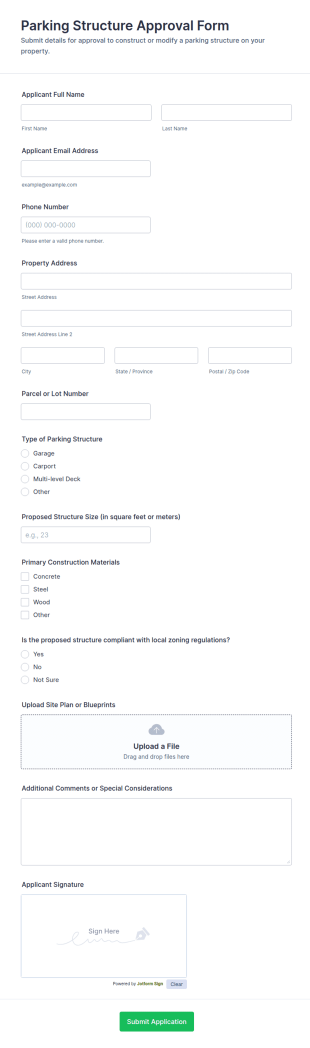 Parking Structure Approval Form Template
