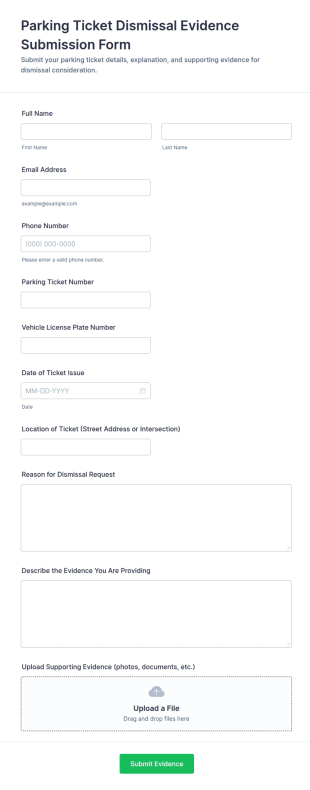 Parking Ticket Dismissal Evidence Submission Form Template