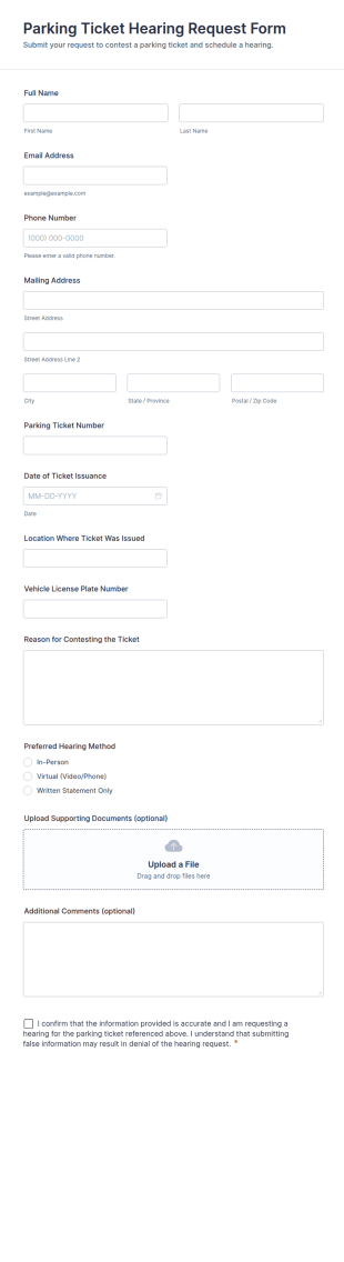 Parking Ticket Hearing Request Form Template