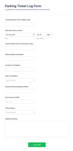 Parking Ticket Log Form Template