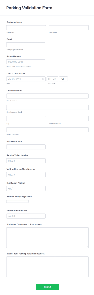 Parking Validation Form Template