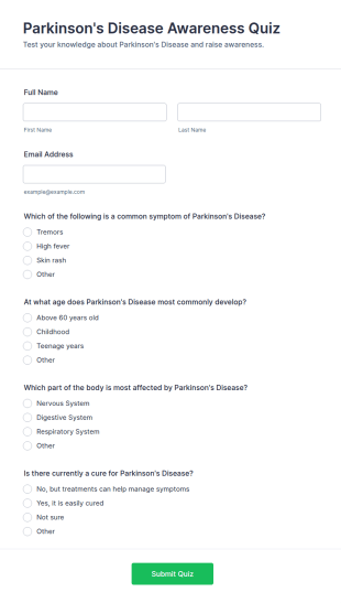 Parkinson's Disease Awareness Quiz Form Template