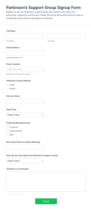 Parkinson’s Support Group Signup Form Template