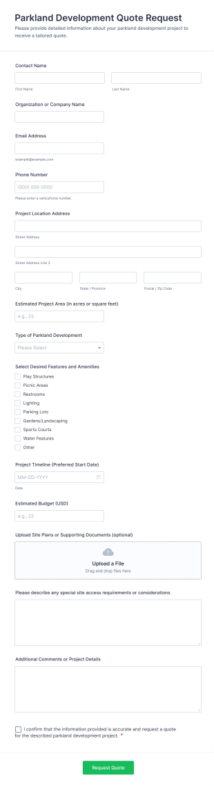 Parkland Development Quote Request Form Template