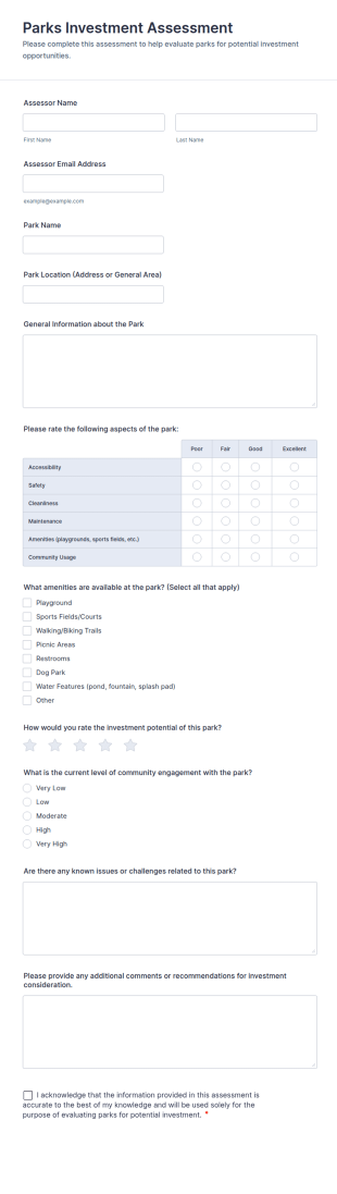 Parks Investment Assessment Form Template