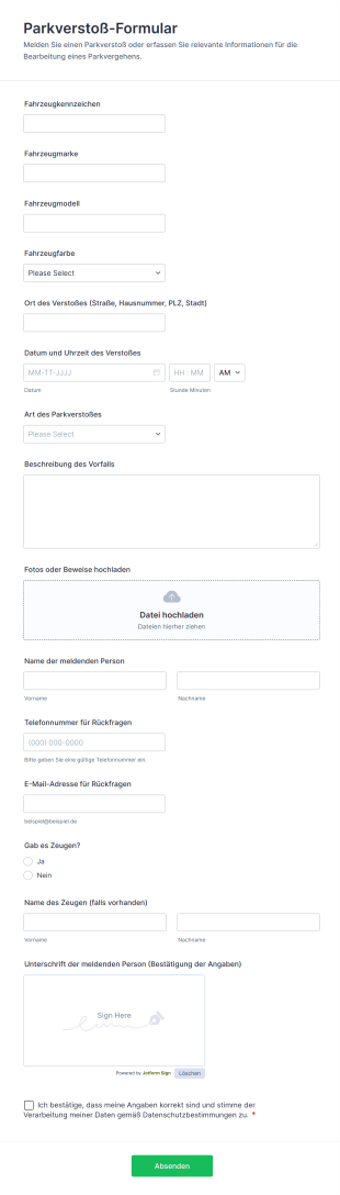 Parkverstoß Formular