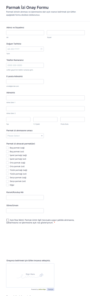 Parmak İzi Onay Form Şablonu