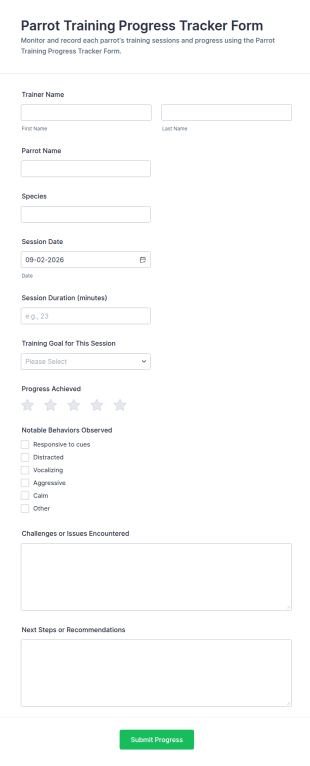 Parrot Training Progress Tracker Form Template