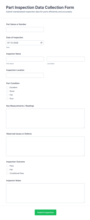 Part Inspection Data Collection Form Template