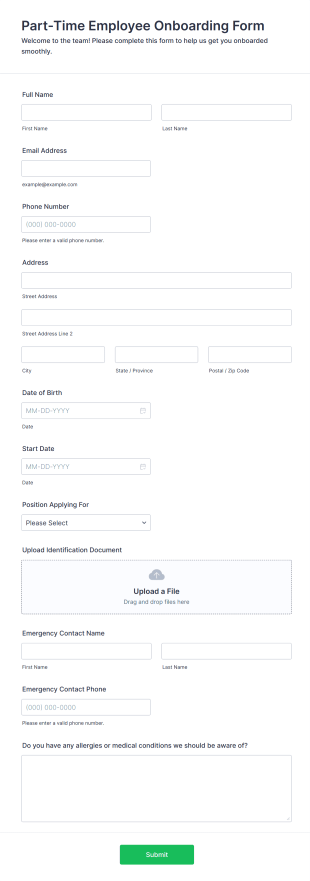Part Time Employee Onboarding Form Template