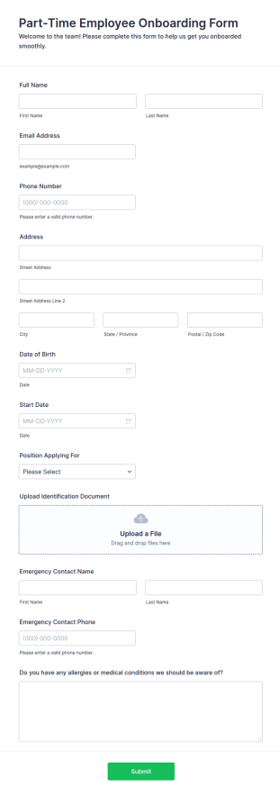 Part Time Employee Onboarding Form Template