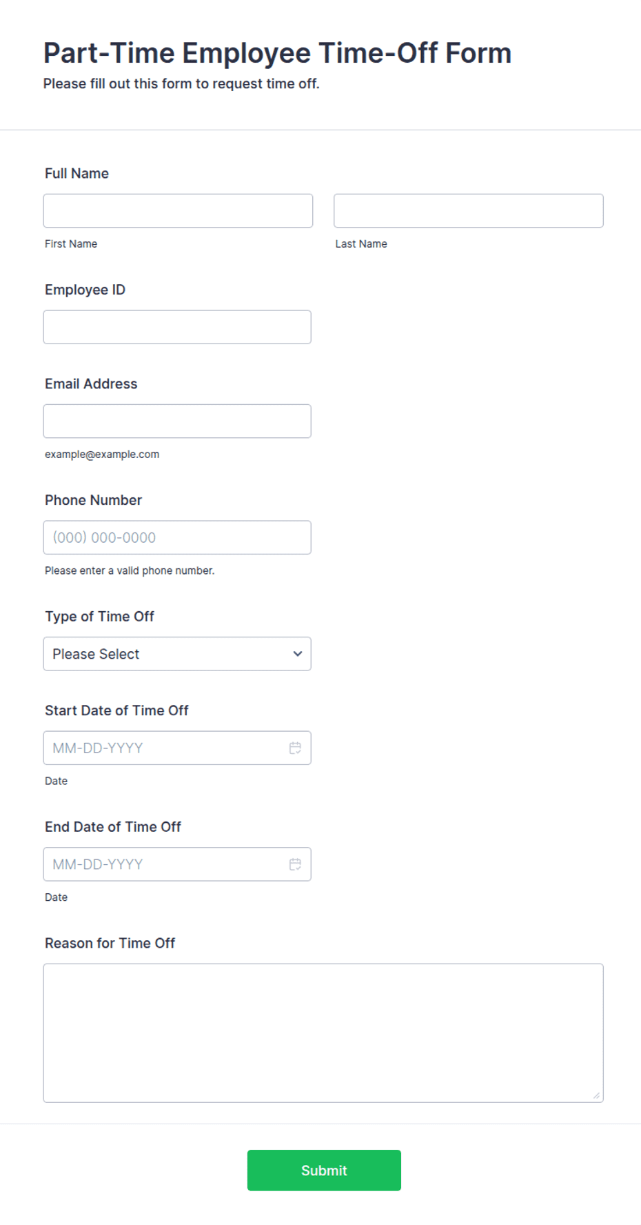 Part-Time Employee Time-Off Form Template | Jotform