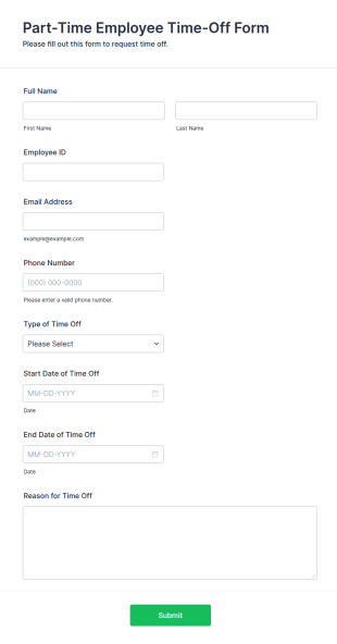 Part Time Employee Time Off Form Template