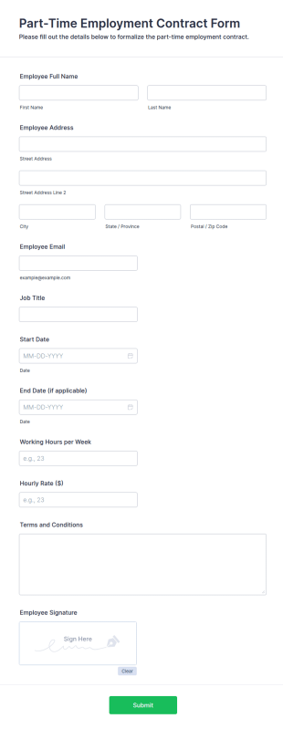 Part Time Employment Contract Form Template