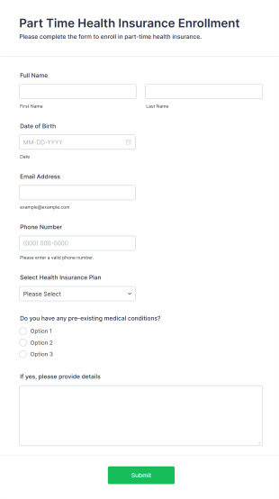 Part Time Health Insurance Enrollment Form Template