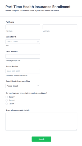 Part Time Health Insurance Enrollment Form Template