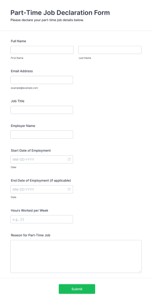 Part Time Job Declaration Form Form Template