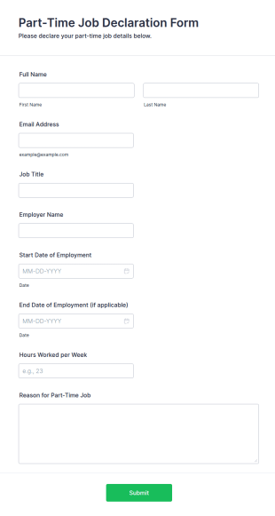 Part Time Job Declaration Form Template
