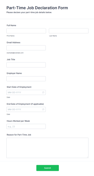 Part Time Job Declaration Form Template