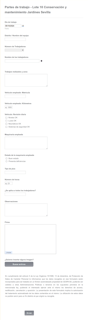 Partes De Trabajo Jardines Form Template
