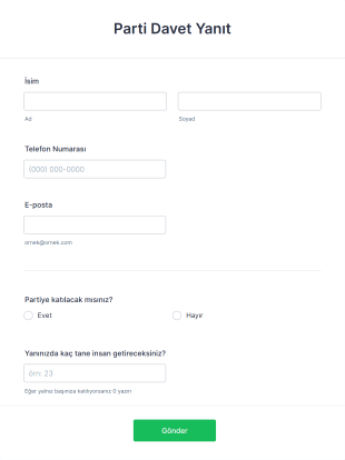 Parti Davet Yanıt Form Template