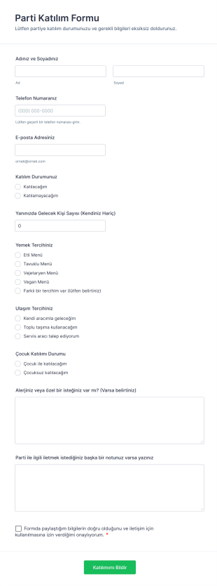 Parti Katılım Form Şablonu