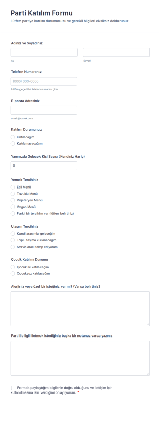 Parti Katılım Form Şablonu
