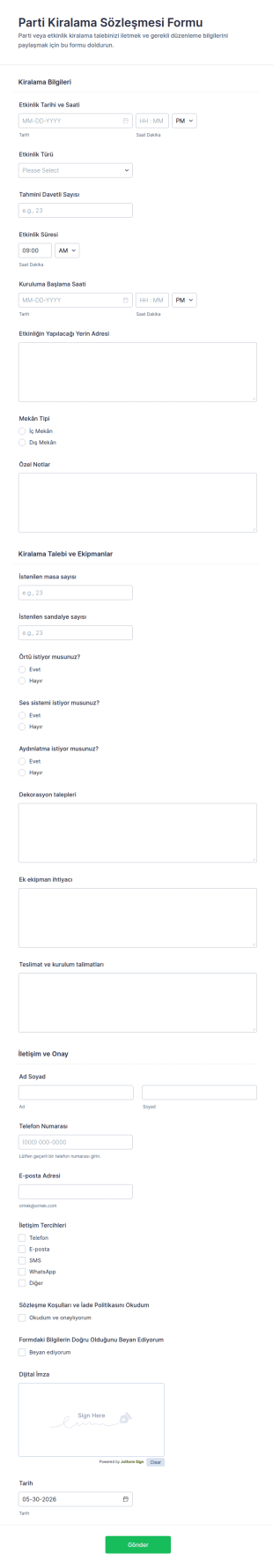 Parti Kiralama Sözleşmesi Form Şablonu