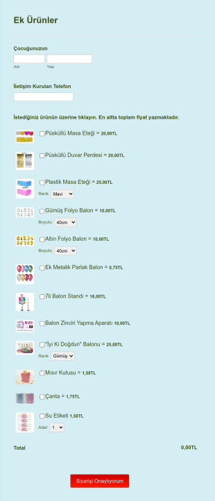 Parti Malzemeleri Sipariş Form Şablonu