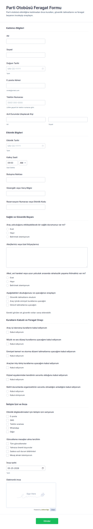 Parti Otobüsü Feragatname Form Şablonu